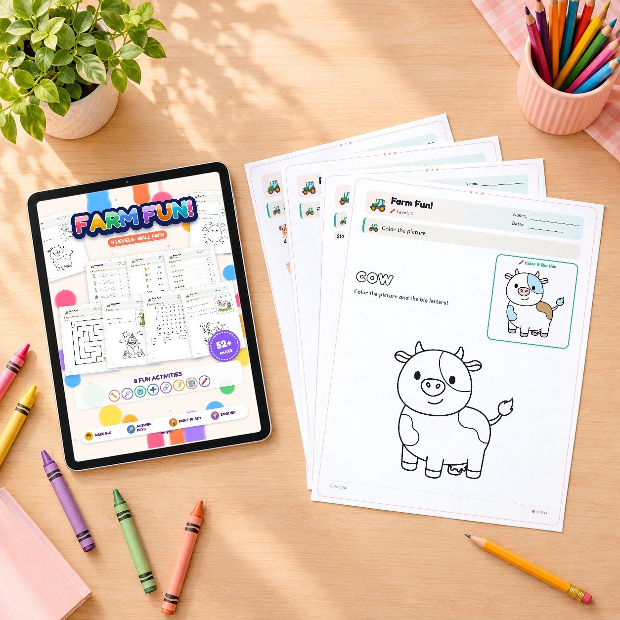 LittleWiz Studio — a 4-level kids' worksheet pack with mockups