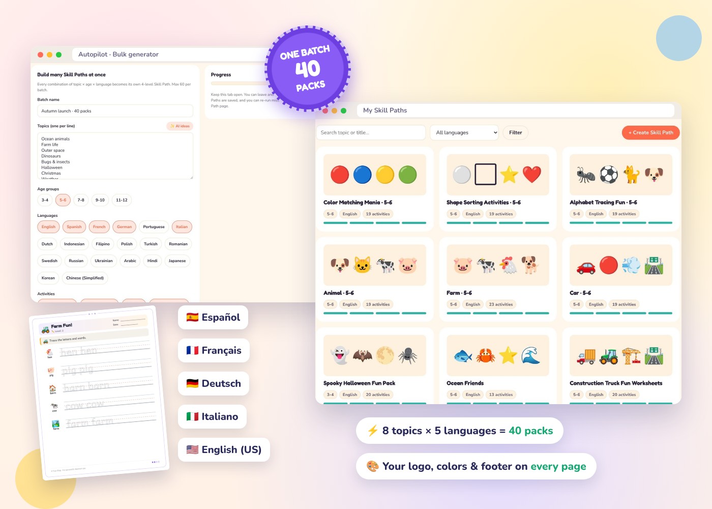 Autopilot: bulk generator, many Skill Paths and branded pages
